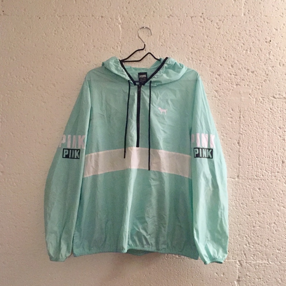 PINK Half Zip Windbreaker Turquoise with Pockets